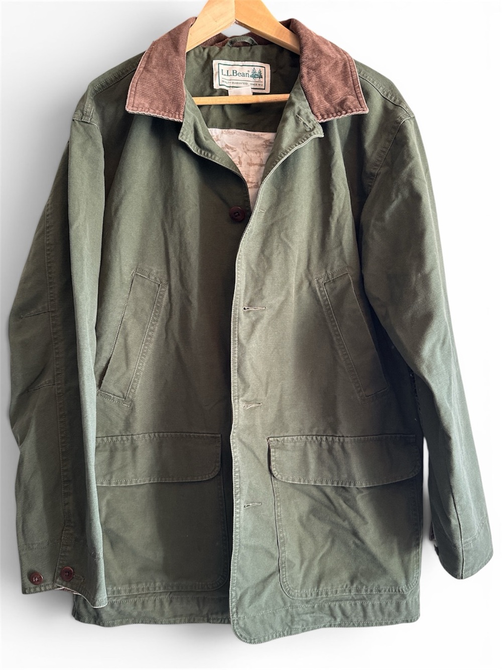 VTG 90’s L.L. Bean Olive Green Field Jacket with Brown Corduroy Collar M - Picture 4 of 14